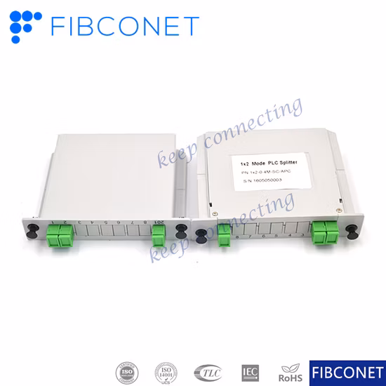 Splitter PLC in fibra ottica di tipo cassetta di alta qualità premium 1 * 2 connettore SC / PC 09mm con eccellente uniformità e affidabilità